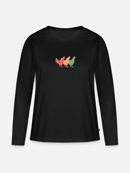 Vintage Chicken - Frauen Premium Bio Langarmshirt - Schwarz