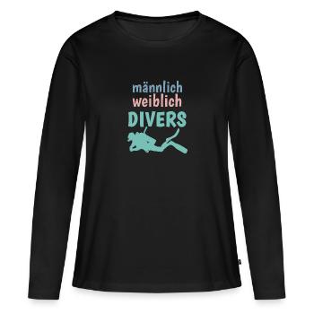 m/w/d: männlich weiblich DIVERS! Shirt für Taucher - Frauen Premium Bio Langarmshirt - Schwarz - Vorne - Julia (174cm)