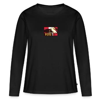 Drapeau Pérou Condor Péruvien Sur Andes Inca Machu - T-shirt manches longues Premium bio Femme - noir - Devant - Julia (174cm)