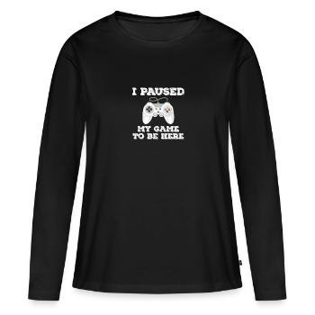 J'ai mis mon jeu en pause - T-shirt manches longues Premium bio Femme - noir - Devant - Julia (174cm)