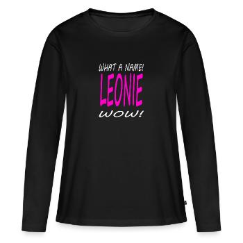 Je m’appelle Léonie Je suis Leonie Leonie - T-shirt manches longues Premium bio Femme - noir - Devant - Julia (174cm)