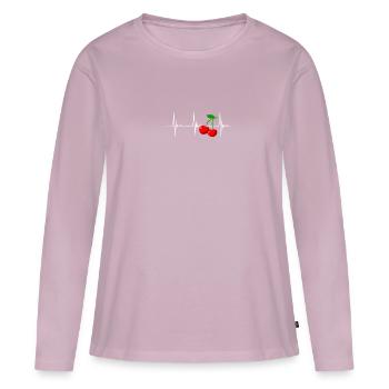 Cerise cerise battement de coeur fruit cerises - T-shirt manches longues Premium bio Femme - rose poudré - Devant - Julia (174cm)