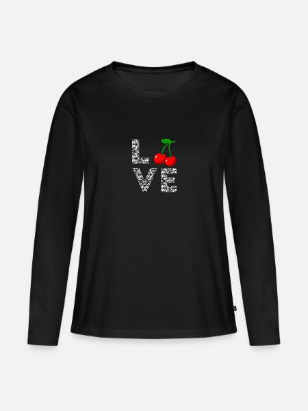 Cherry Kirsche Herzschlag Frucht Kirschen - Frauen Premium Bio Langarmshirt - Schwarz