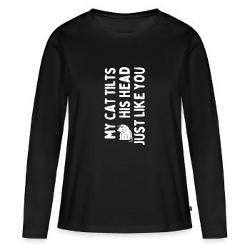 Drôle de tête inclinable de chat - T-shirt manches longues Premium bio Femme - noir - Devant - Julia (174cm)