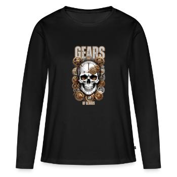 Skull Genius Zahnräder - Frauen Premium Bio Langarmshirt - Schwarz - Vorne - Julia (174cm)