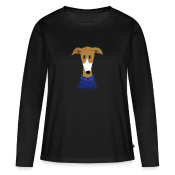 Windhund in blauem Pulli - Frauen Premium Bio Langarmshirt - Schwarz - Vorne - Julia (174cm)