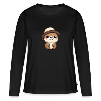 Anime Kawaii Fun Original Cute Hat Otter - Women's Premium Organic Long Sleeve Shirt - black - Front - Julia (174cm)