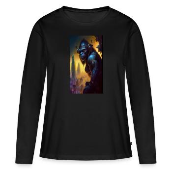 MOTHER SPACESHIP ABOVE FUTURISTIC CITY INHABITED - T-shirt manches longues Premium bio Femme - noir - Devant - Julia (174cm)
