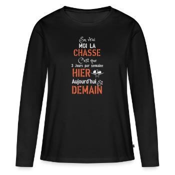 En vrai, moi la chasse - T-shirt manches longues Premium bio Femme - noir - Devant - Julia (174cm)