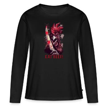 Poulet BBQ Manger Boeuf Abattoir - T-shirt manches longues Premium bio Femme - noir - Devant - Julia (174cm)