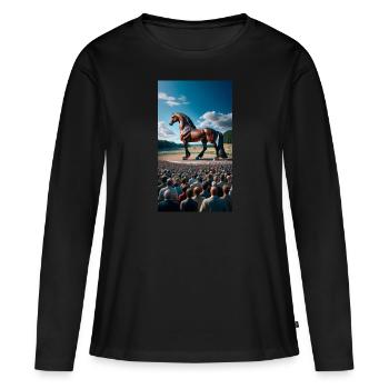 Cheval au trot - T-shirt manches longues Premium bio Femme - noir - Devant - Julia (174cm)