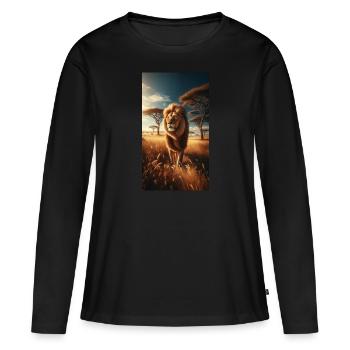 Löwe in der Savanne - Frauen Premium Bio Langarmshirt - Schwarz - Vorne - Julia (174cm)