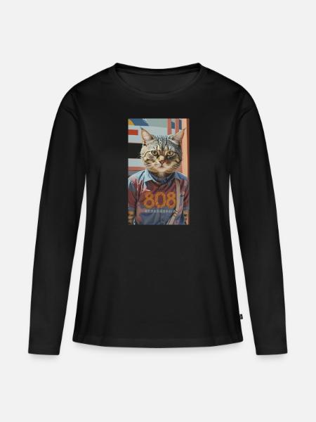Asian 808Cat - Frauen Premium Bio Langarmshirt - Schwarz