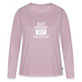 "Mangez une chatte pas des animaux" Design Machine à écrire - T-shirt manches longues Premium bio Femme - rose poudré - Devant - Julia (174cm)