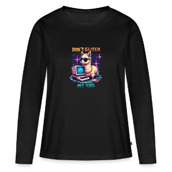 Don’t Glitch my Vibe - Alpaga Retro Gaming - T-shirt manches longues Premium bio Femme - noir - Devant - Julia (174cm)