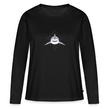 Abstract Polygonal White Shark Teeths Retro Shark - Frauen Premium Bio Langarmshirt - Schwarz - Vorne - Julia (174cm)
