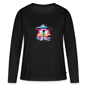 Rencontre extraterrestre à la plage. - T-shirt manches longues Premium bio Femme - noir - Devant - Julia (174cm)