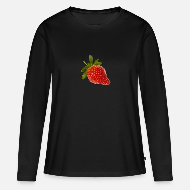 Erdbeere - Frauen Premium Bio Langarmshirt - Schwarz