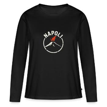 Naples - Lettrage Naples avec Vésuve - T-shirt manches longues Premium bio Femme - noir - Devant - Julia (174cm)