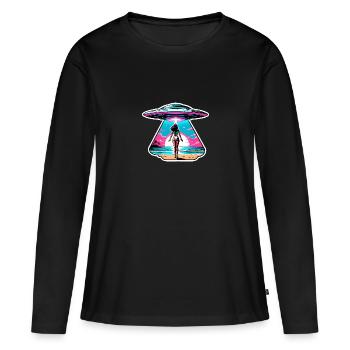 Rencontre d’OVNI sur la plage au coucher du soleil. - T-shirt manches longues Premium bio Femme - noir - Devant - Julia (174cm)