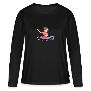 Vintage Nähmaschine steppen Design - Frauen Premium Bio Langarmshirt - Schwarz - Vorne - Julia (174cm)