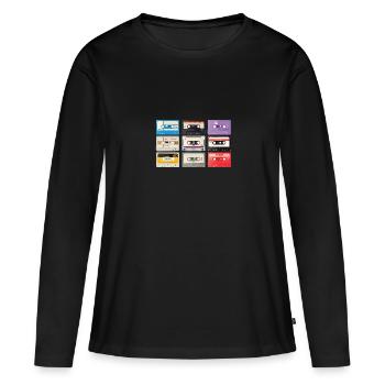 Vintage Stereo Casette Shirt BASF CHROMA Tape - Frauen Premium Bio Langarmshirt - Schwarz - Vorne - Julia (174cm)