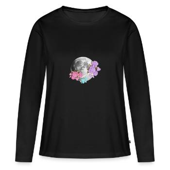 Lune fleurs esthétiques - T-shirt manches longues Premium bio Femme - noir - Devant - Julia (174cm)