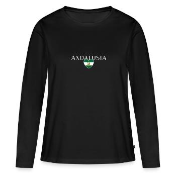 Spanien Europa Flagge Andalusien Sevilla - Frauen Premium Bio Langarmshirt - Schwarz - Vorne - Julia (174cm)
