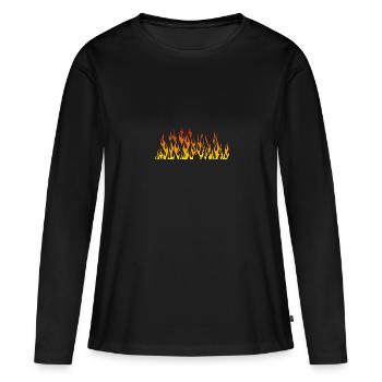 flamme flame feu 1805 B - T-shirt manches longues Premium bio Femme - noir - Devant - Julia (174cm)