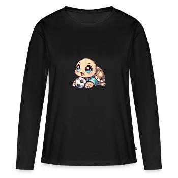 Tortue mignonne avec ballon de football - T-shirt manches longues Premium bio Femme - noir - Devant - Julia (174cm)