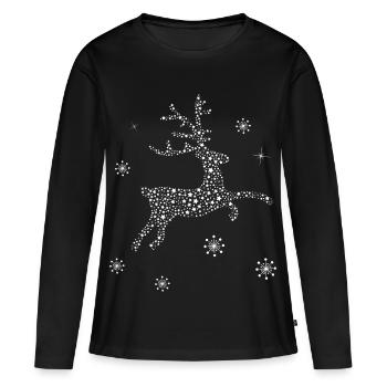 Hirsch Rentier Sterne Schneeflocken Weihnachten - Frauen Premium Bio Langarmshirt - Schwarz - Vorne - Julia (174cm)