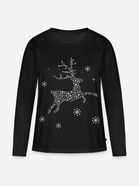Hirsch Rentier Sterne Schneeflocken Weihnachten - Frauen Premium Bio Langarmshirt - Schwarz