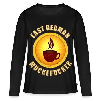Café DDR muckefuck avec tasse dans un style rétro - T-shirt manches longues Premium bio Femme - noir - Devant - Julia (174cm)