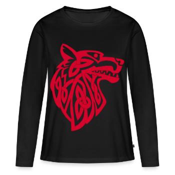 Wikinger Roter Wolf - Frauen Premium Bio Langarmshirt - Schwarz - Vorne - Julia (174cm)