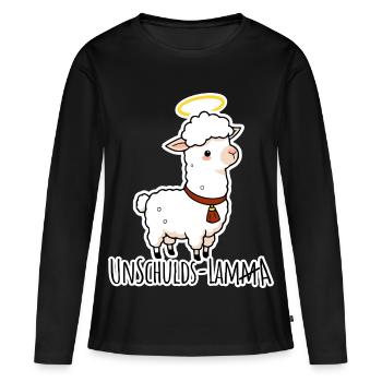 Blague plate sur l’Innocent Lamb, euh, Lama - T-shirt manches longues Premium bio Femme - noir - Devant - Julia (174cm)