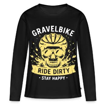 Gravel Bike Skull – Rouler salement Stay Happy - T-shirt manches longues Premium bio Femme - noir - Devant - Julia (174cm)