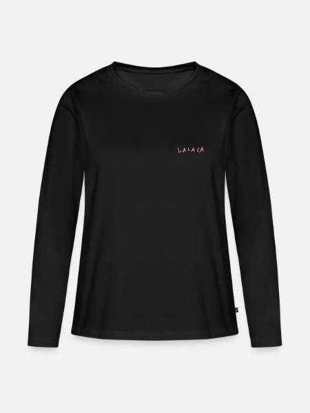 LA LA LA bestickt - Frauen Premium Bio Langarmshirt - Schwarz