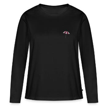Parasol brodé - T-shirt manches longues Premium bio Femme - noir - Devant - Julia (174cm)