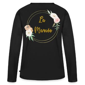 the gold bride and flowers - Women's Premium Organic Long Sleeve Shirt - black - Back - Julia (174cm)
