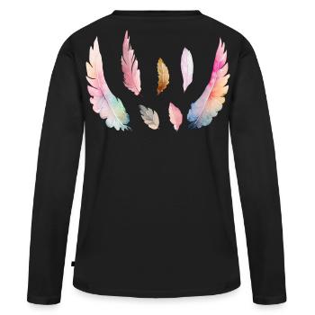 Plumages Colorés d'Aquarelle - T-shirt manches longues Premium bio Femme - noir - Dos - Julia (174cm)