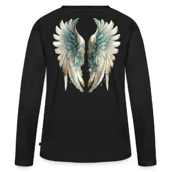 Pastell Aquarell Engelsflügel - Frauen Premium Bio Langarmshirt - Schwarz - Hinten - Julia (174cm)