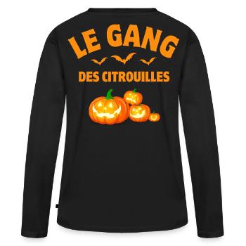 halloween, citrouille, citrouilles - T-shirt manches longues Premium bio Femme - noir - Dos - Julia (174cm)