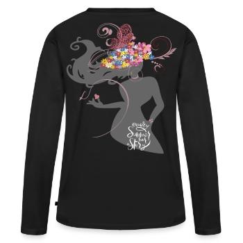 Girl Sommer - Frauen Premium Bio Langarmshirt - Schwarz - Hinten - Julia (174cm)