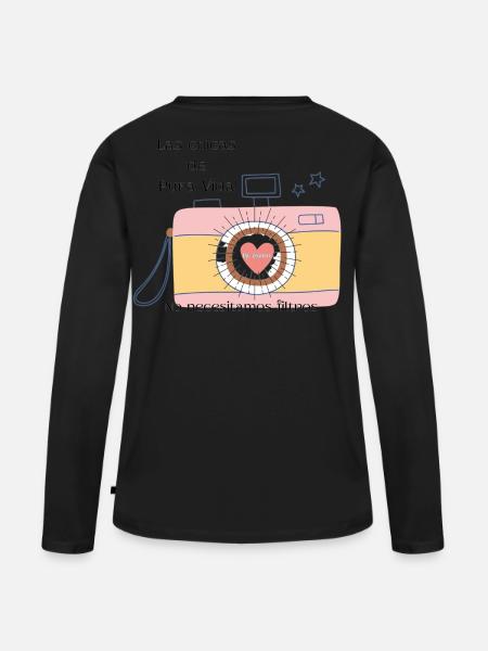 Retro-Kamera mit positiver Botschaft - Frauen Premium Bio Langarmshirt - Schwarz