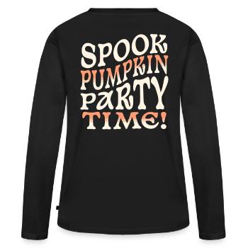 Gruselige Kürbis-Partyzeit - Frauen Premium Bio Langarmshirt - Schwarz - Hinten - Julia (174cm)