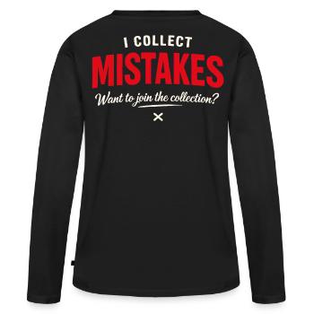 Je collectionne les erreurs – Phrase drôle pour draguer - T-shirt manches longues Premium bio Femme - noir - Dos - Julia (174cm)