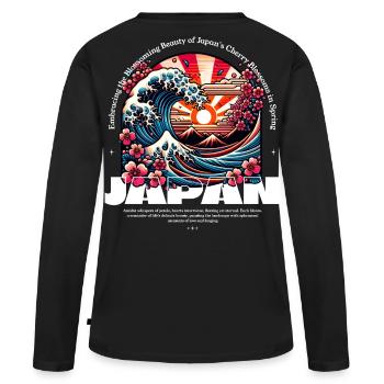 Japan Blossoming Beauty Sakura Wave - Frauen Premium Bio Langarmshirt - Schwarz - Hinten - Julia (174cm)