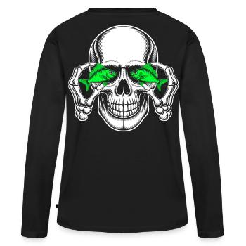 Crâne aux yeux de poisson verts - T-shirt manches longues Premium bio Femme - noir - Dos - Julia (174cm)