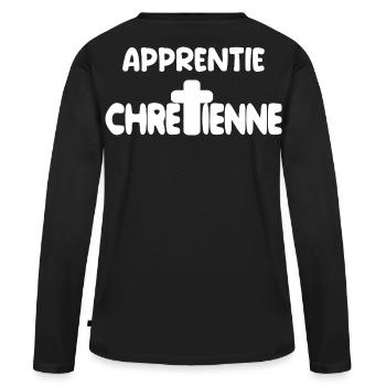 Christlich-katholisches Gottgeschenk - Frauen Premium Bio Langarmshirt - Schwarz - Hinten - Julia (174cm)