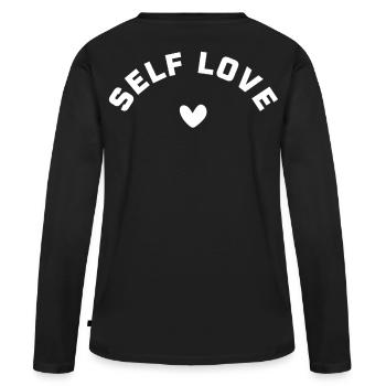 Amour de soi avec le cœur – L’AMOUR DE SOI - T-shirt manches longues Premium bio Femme - noir - Dos - Julia (174cm)